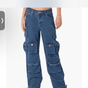 Edikted Blue Flare Cargo Jeans